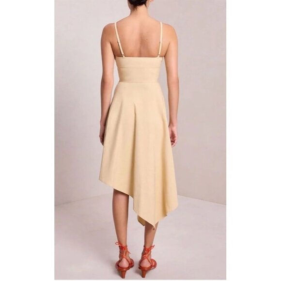 $551 A.L.C. Women's Beige Verona Asymmetric-Hem Midi Fit & Flare Dress Size 12 - Picture 8 of 15